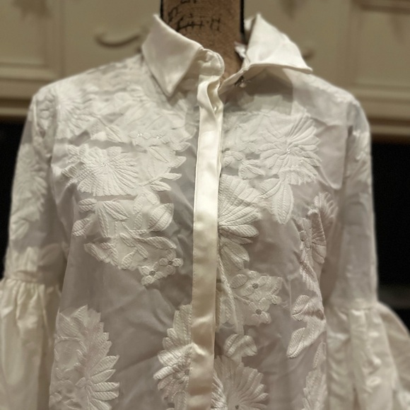 Dream By Sister Jane White Sheer Floral Blouse with Bell Sleeves - Picture 3 of 14